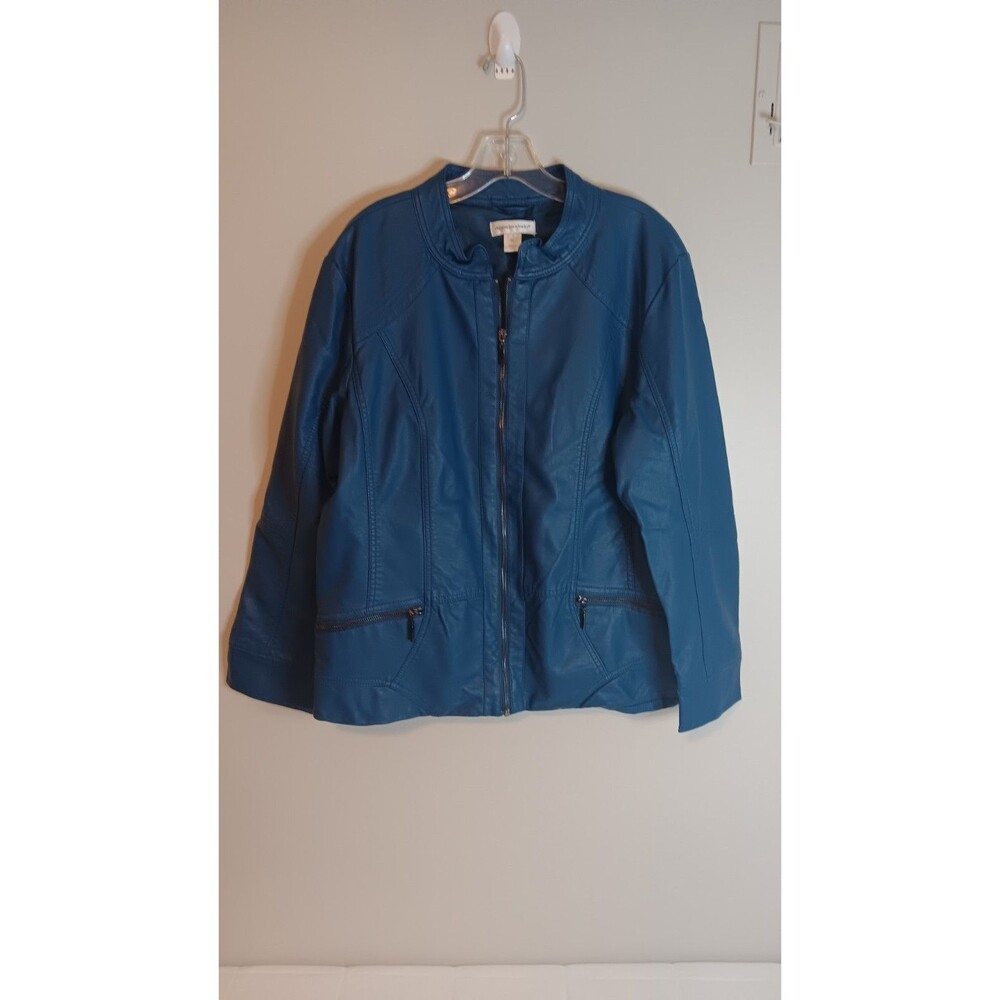 Christopher & Banks Faux Leather Moto Jacket Teal Blue Sz XL